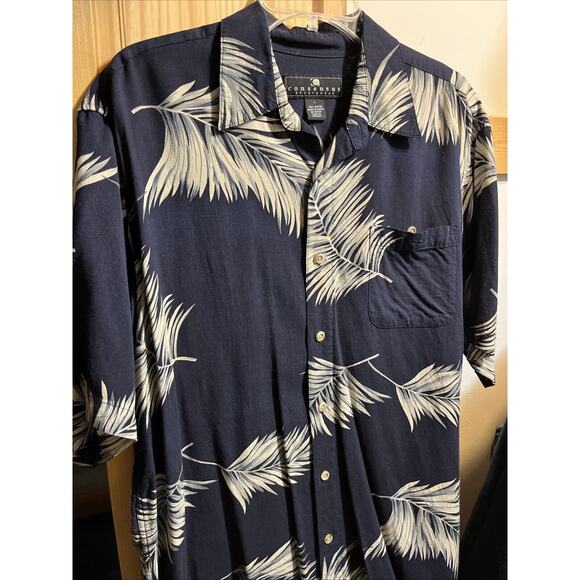 Vintage Consensus Sportswear Men’s Rayon Shirt Size L Blue Floral Hawaiian EUC - Picture 2 of 9